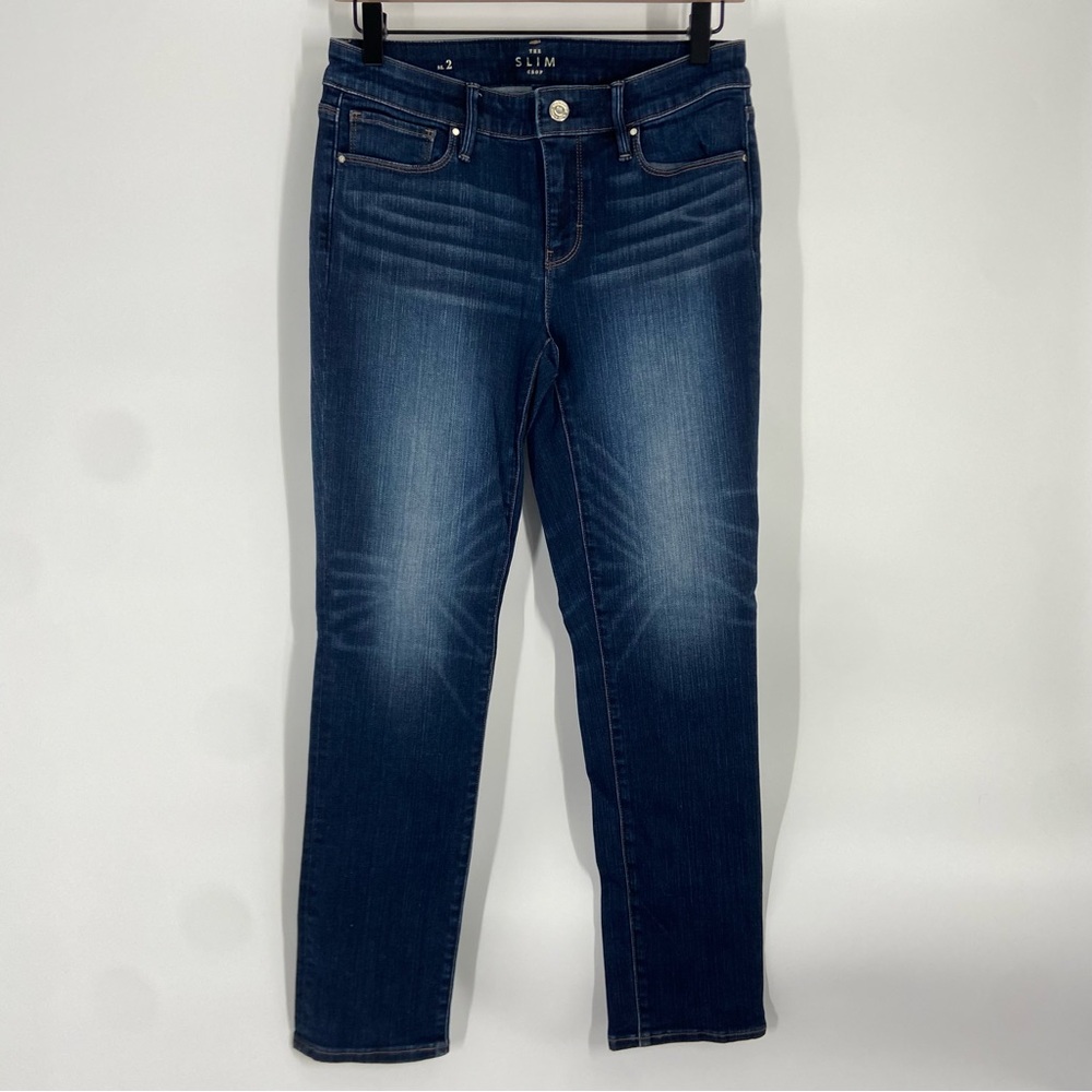 White House Black Market Blue Slim Crop Mid Rise Pants Jeans Size 2 Gently Used